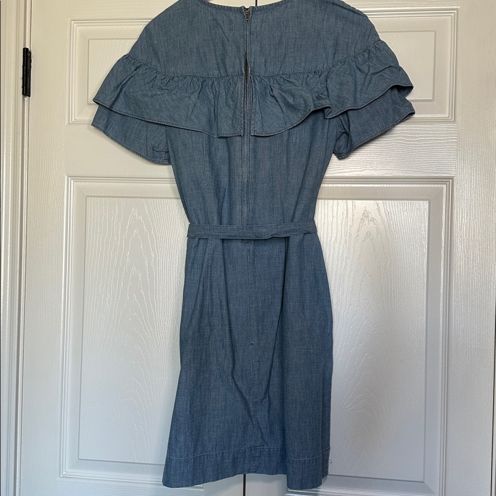 J CREW CHAMBRAY RUFFLE DENIM DRESS SIZE 4 - Picture 8 of 11